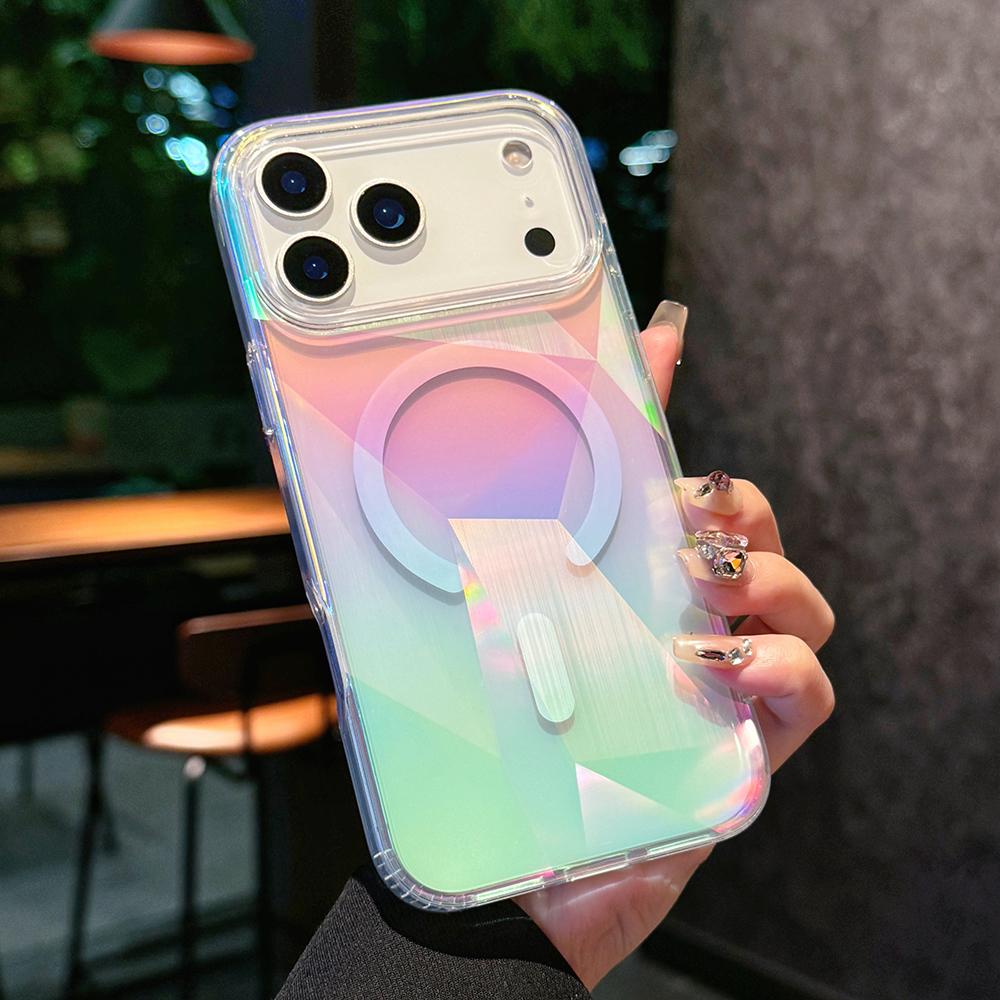 Магнитный чехол Aurora с лазерным градиентом для iPhone 17 16 15 14 13 12 Pro Max Plus Air Беспроводная зарядка Для Magsafe Ударопрочный чехол
