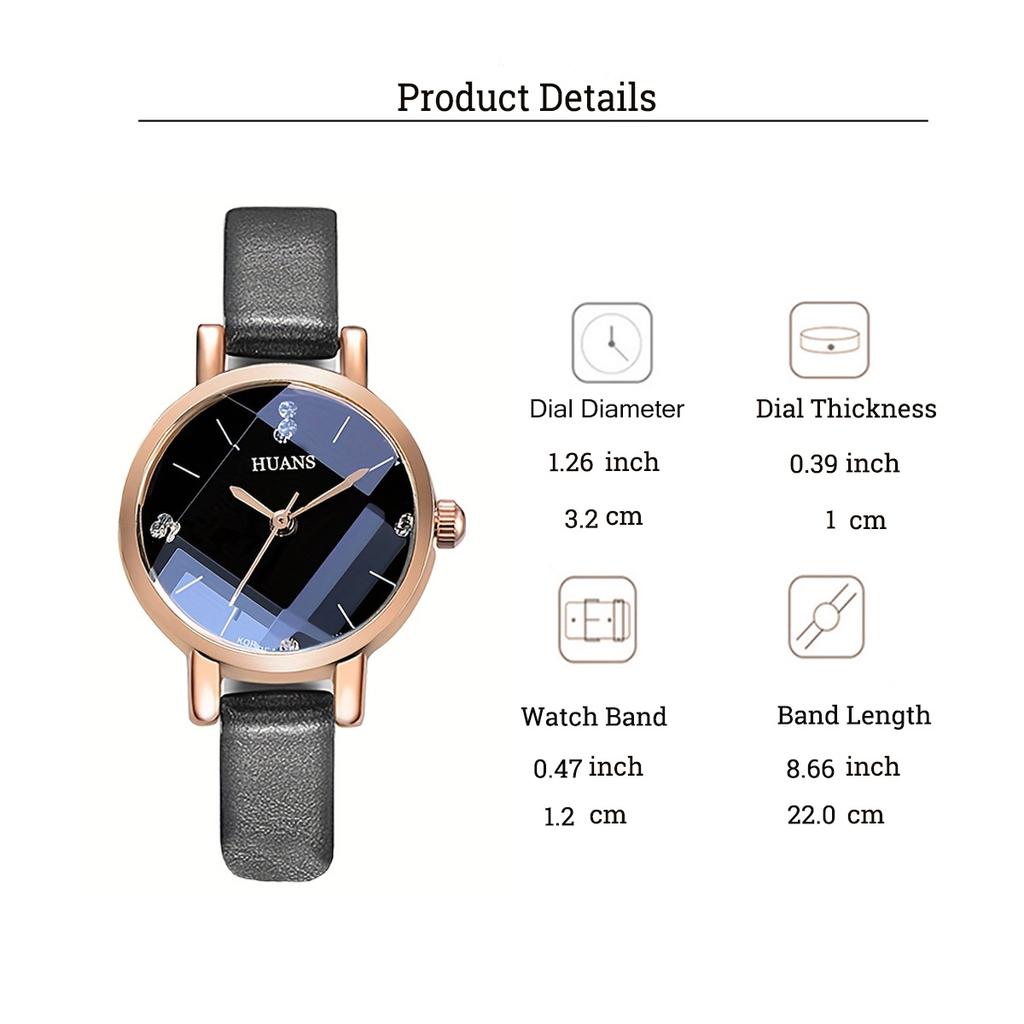 Women's Fashion Watch 3-Piece Set Rose Gold Case Leather Strap Retro Fresh Multi-Style Quartz Watch Daily All-Match