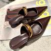 Niche High-end Pointed Metal Buckle Bag Head Thick Heel Slippers Outer Wear Summer Retro Cool Slippers Women