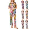 Women's Christmas Print Pajama Set Women's Short Sleeve Long Pants Two-piece Set Button-up Home Clothes