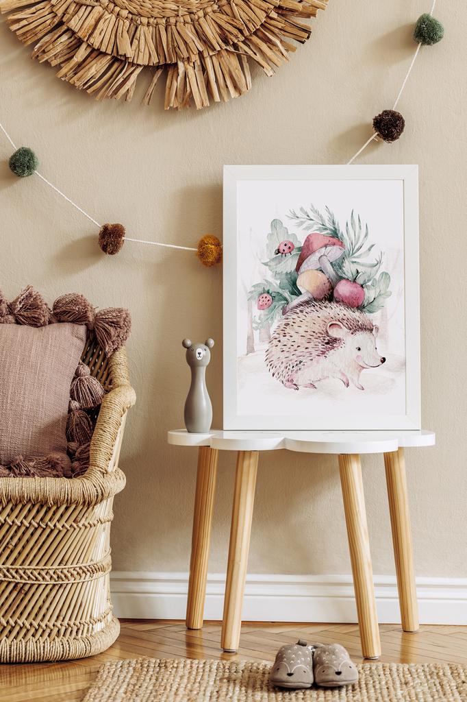 Плакат картинки для детей для детской комнаты ёж лесные животные