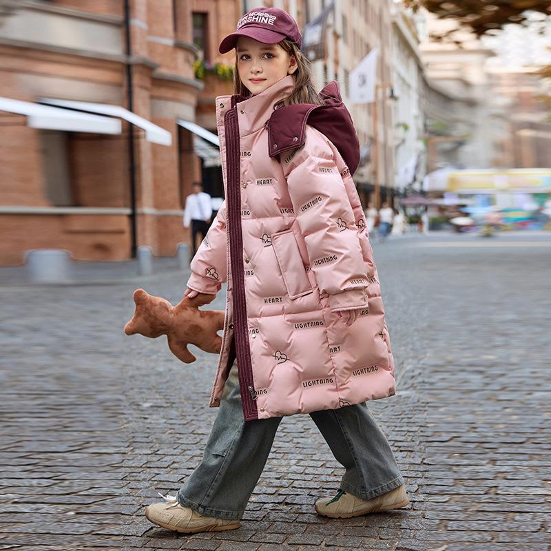 Детское зимнее пуховое пальто для девочек, толстое и длинное, согревает детей.