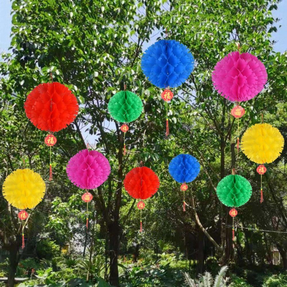 10PCS Waterproof Paper Lantern Ball Jagged Edges Spring Festival Pendant  Chinatown