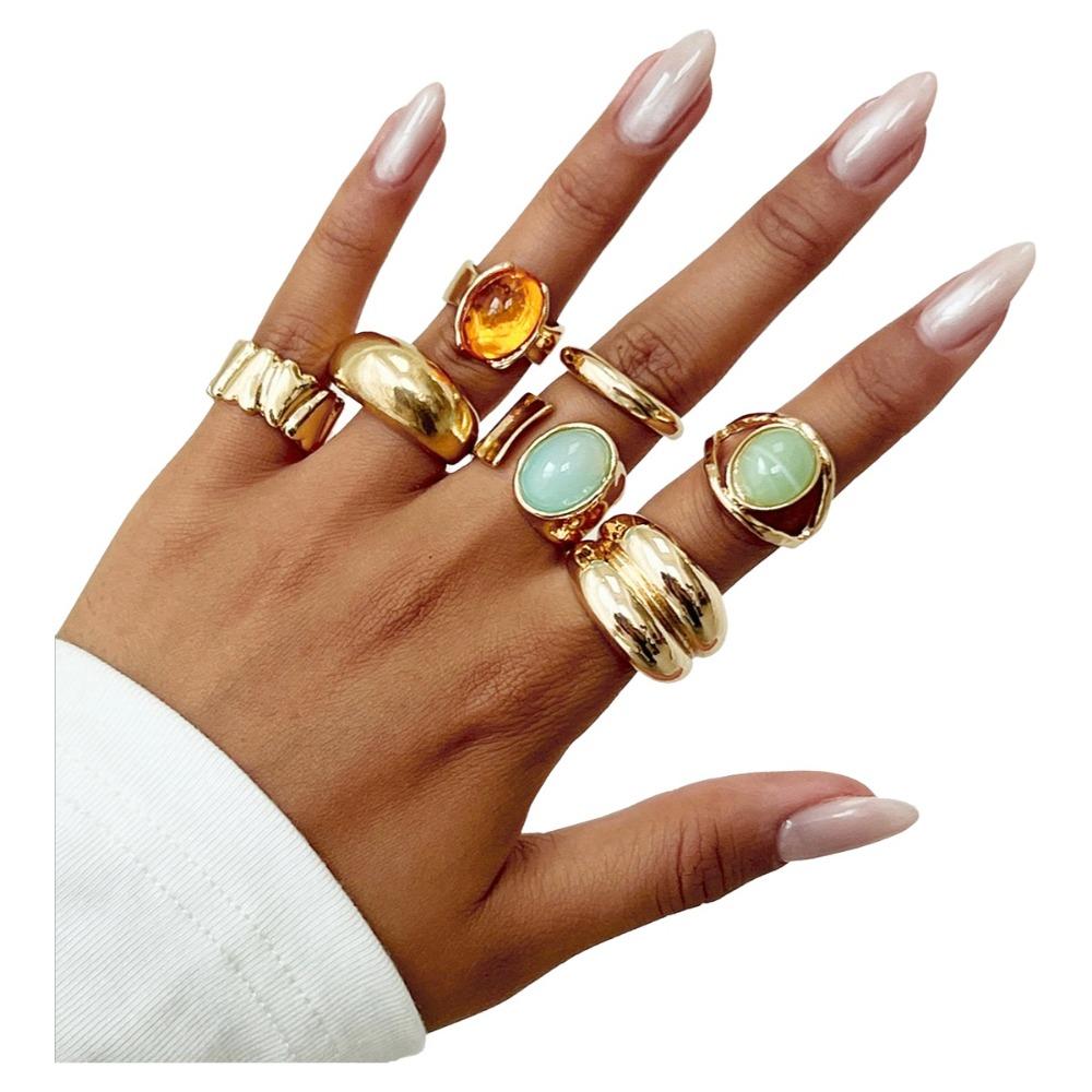 5pcs/7pcs Stackable Opening Rings Set Irregular Retro Metal Ring Chunky Smooth Rings Daily Wear