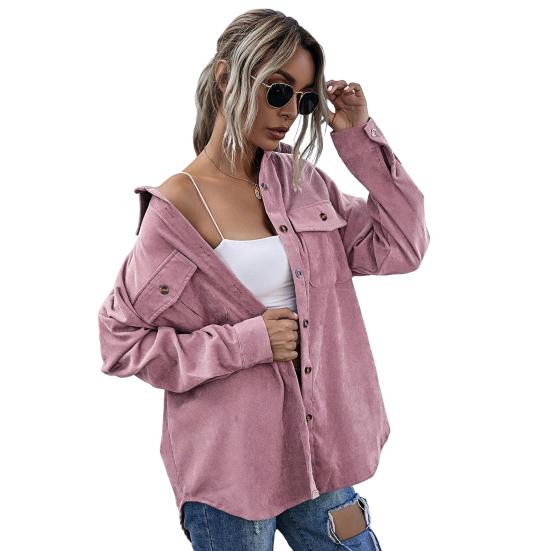 Пальто весна-осень с нагрудными карманами, отложным воротником на пуговицах, однотонная вельветовая куртка, свободная повседневная верхняя одежда для путешествий и работы