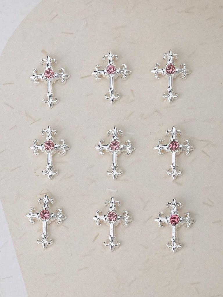 10 шт. Золотые Серебряные Кресты для ногтей 3D Белые Розовые Стразы Украшения для ногтей Украшения для ногтей DIY Украшения для ногтей Принадлежности для ногтей