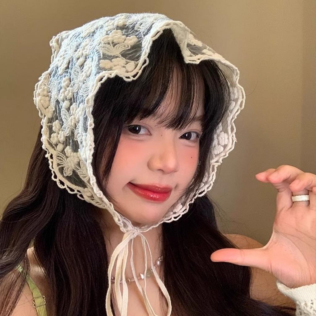 Французская ретро цветочная кружевная повязка на голову женская милая шелковый платок приморская сумка головной треугольный платок литературный фото-шарф