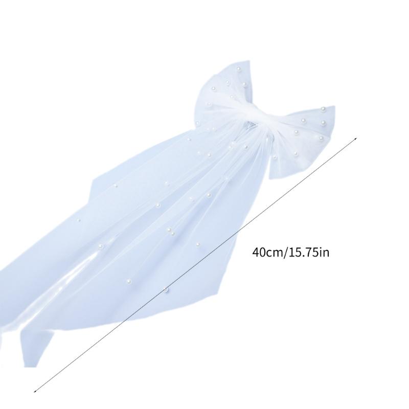 Свадебная Вечеринка Фата Невесты с Отделкой Бисером Двухслойная Банты Свадебная Фата Элегантная Короткая Фата Невеста Подружка Невесты Аксессуары для Волос