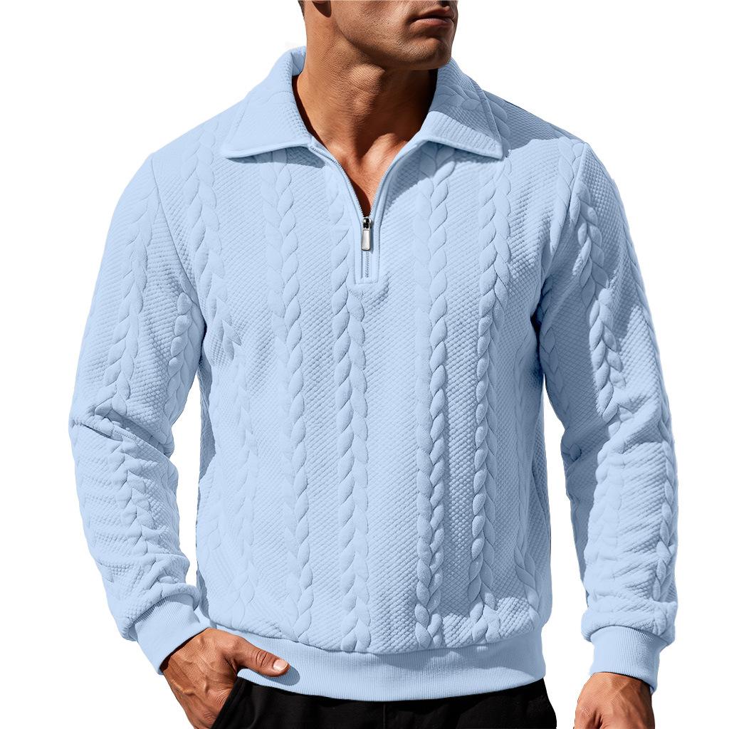 Loose-fit, Heavyweight Jacquard-patterned Men’s Autumn Polo Sweatshirt with A Lapel and A Simple, Casual Design