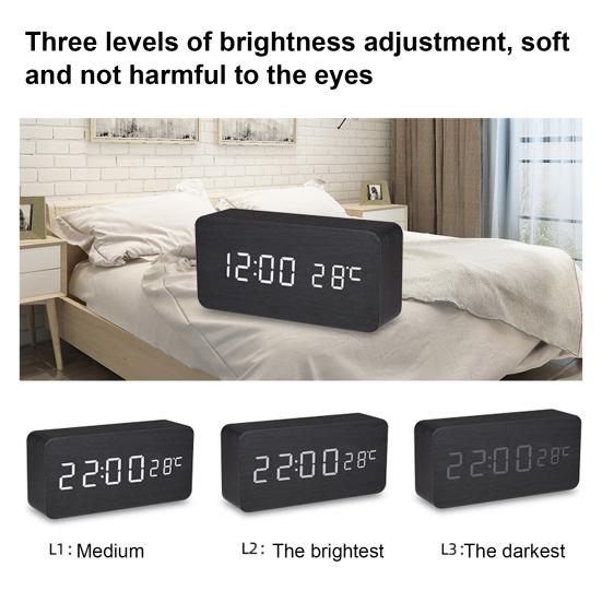 Деревянный будильник Yousheng с большим светодиодным экраном, легко читаемый, затемняемый, цифровой будильник с функцией повтора и дисплеем температуры