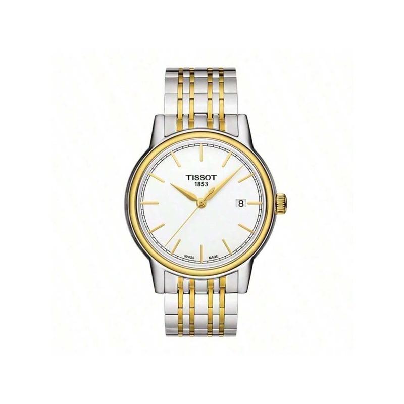 Tissot Carson, кварцевый механизм, водонепроницаемость 30 м, мужские швейцарские часы, 40*39,2 мм белый циферблат, корпус и браслет из нержавеющей стали T085.410.22.011.00