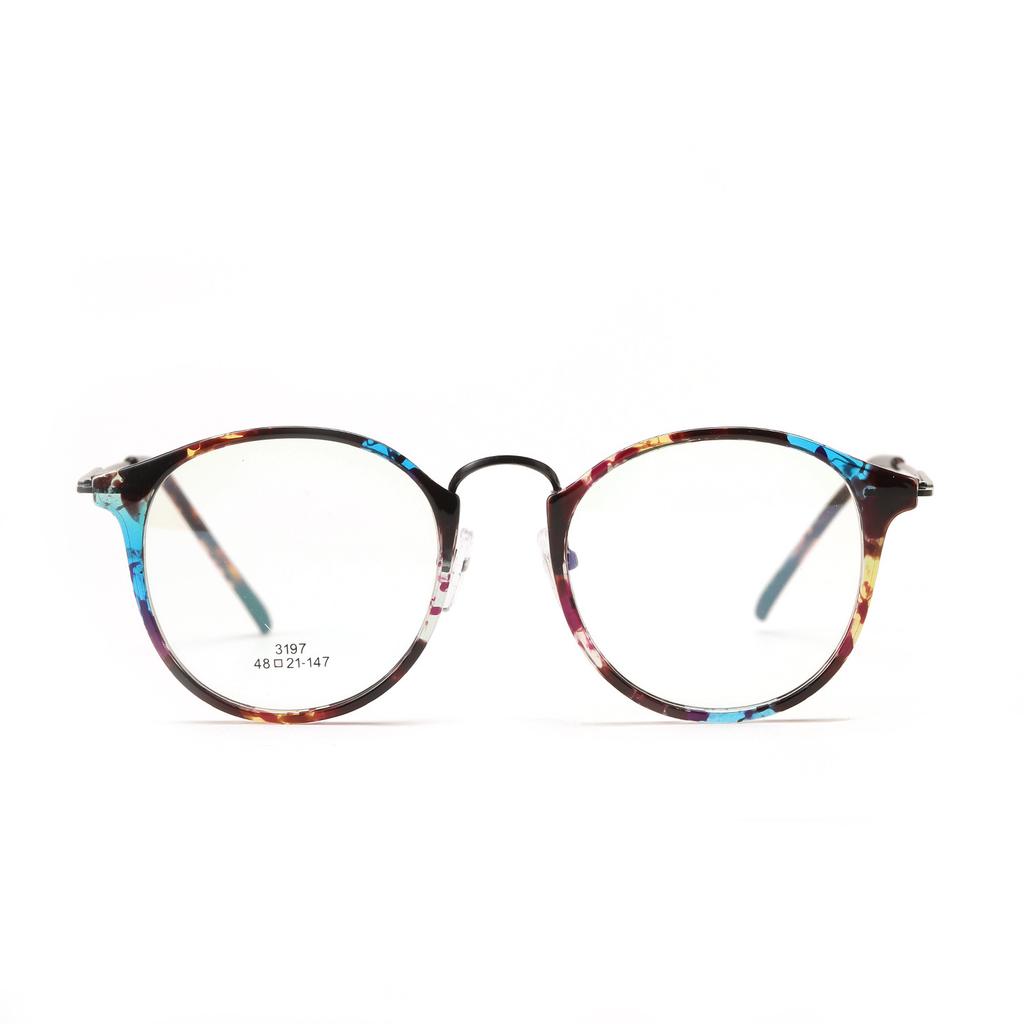 Очки Tr3197 Полуметаллические печатные японские круглые плоские очки в маленькой оправе