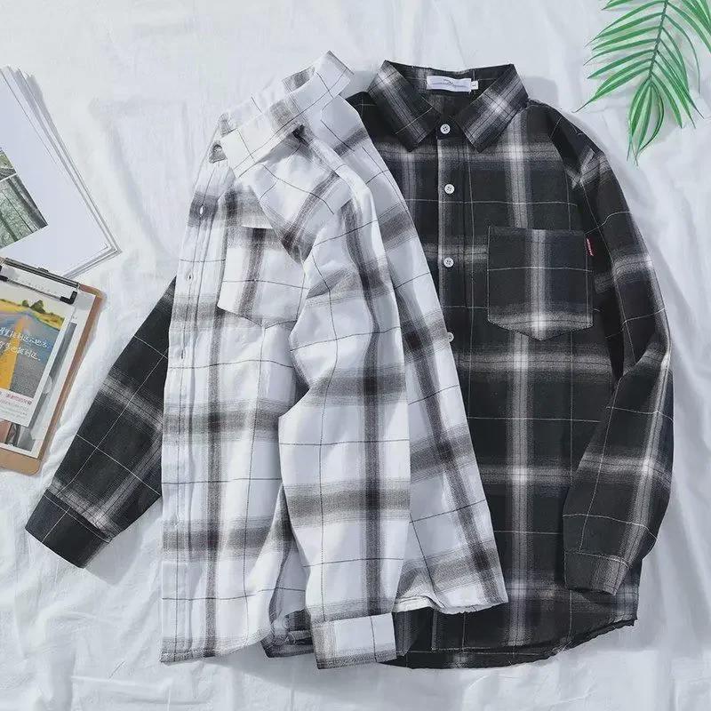 Мужская клетчатая рубашка с длинным рукавом в гонконгском стиле: Корейская осенняя мода, модная повседневная куртка
