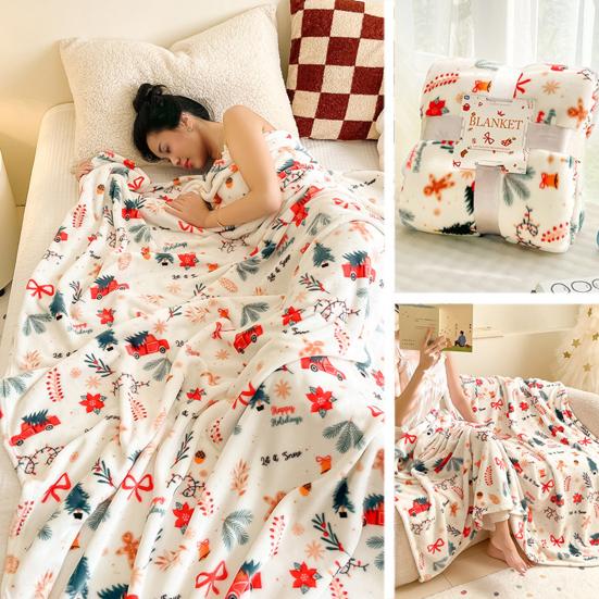 Christmas Throw Blanket Flannel Winter Holiday Bed Blanket Warm Fuzzy Plush Blanket Cozy Xmas Tree Stocking