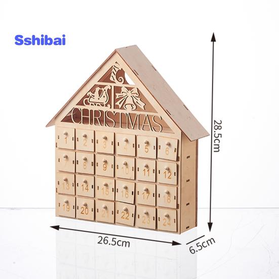Деревянный рождественский адвент-календарь с 24 пустыми ящиками для хранения в форме дома, рождественский календарь обратного отсчета, домашний декор