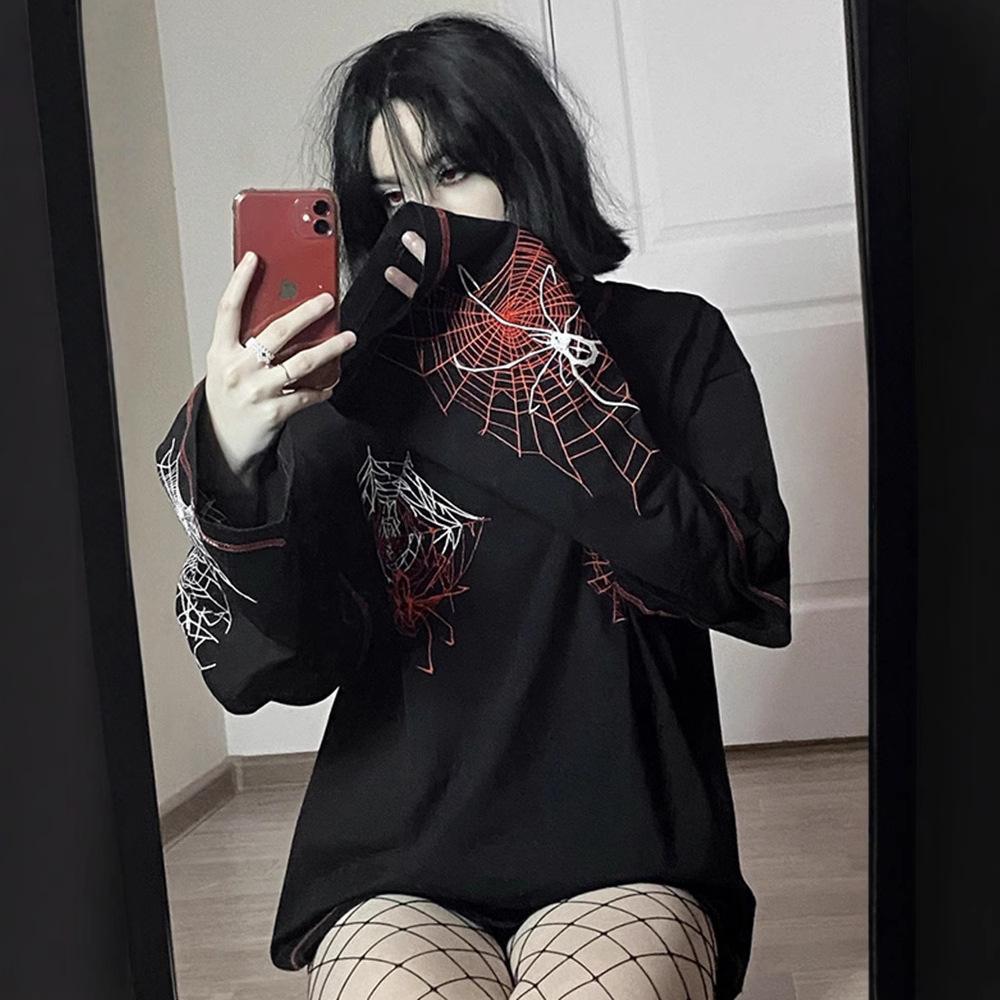 Готический Y2k модный дизайн Harajuku Spider футболка женская готическая темная уличная дизайнерская футболка черная женская с длинным рукавом для девочек Y2K топ