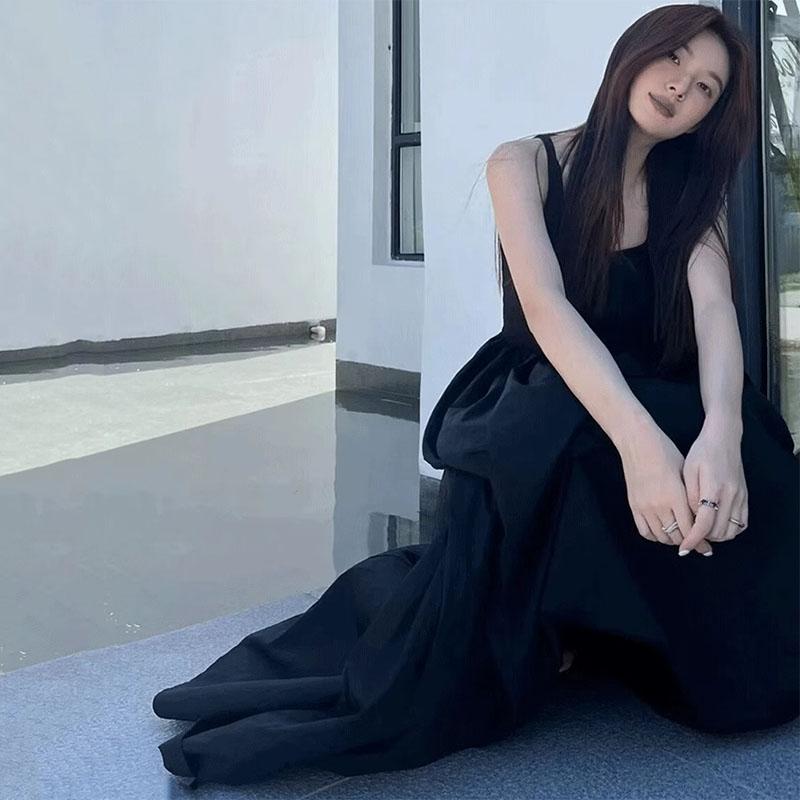 Strapless Dress Long Black Women Fashion Slim Sleeveless Oneck High Waist Dresses Female Spring Summer Party Vestidos