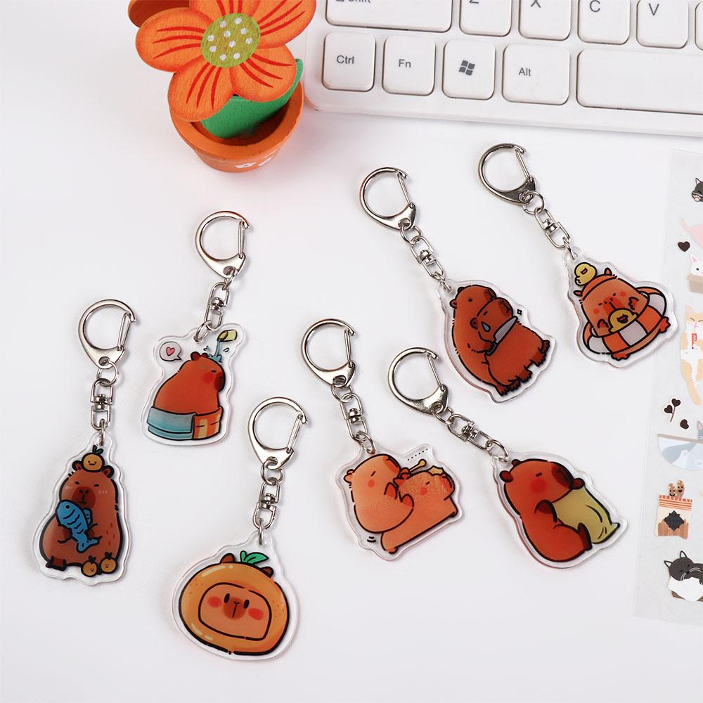 Acrylic Cartoon Capybaras Keyring Cartoon Capybara Kapibala Keyrings Backpack Decor