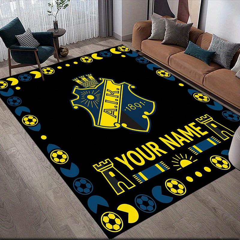Custom Name AIK Flannel Pattern Square Carpet,Area Rug,Carpet Rug for Living Room Bedroom Sofa Playroom Decor,Non-slip Floor Mat