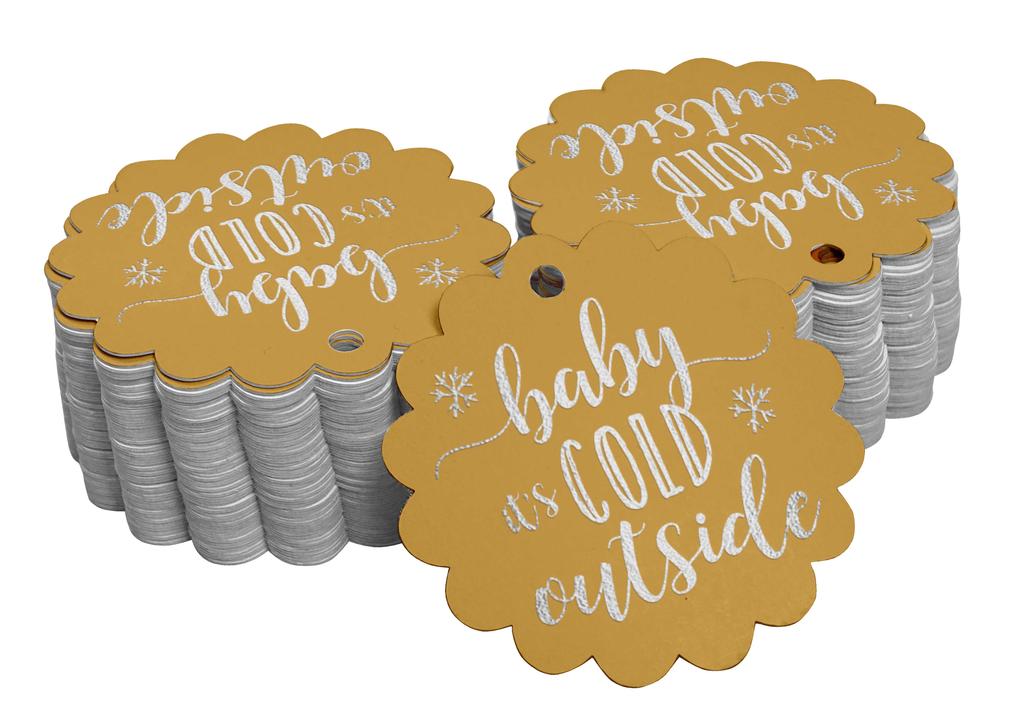 Inkdotpot Gold Foil Paper Hang Tags Baby It's Cold Outside Baby Shower Favor Tags 100