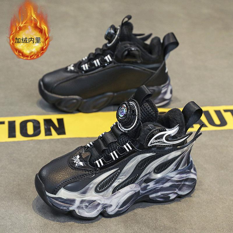 Sports 2025 Boys' Shoes Winter Children's Rotating Buckle Dirt-resistant New Running Middle and Older Children's Velvet Cotton Shoes Basketball Shoes