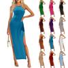 Women's High Slit Suspender Knitted Collar Dress Summer Dress Sleeveless Sundress Tank Dresses Beach Dress