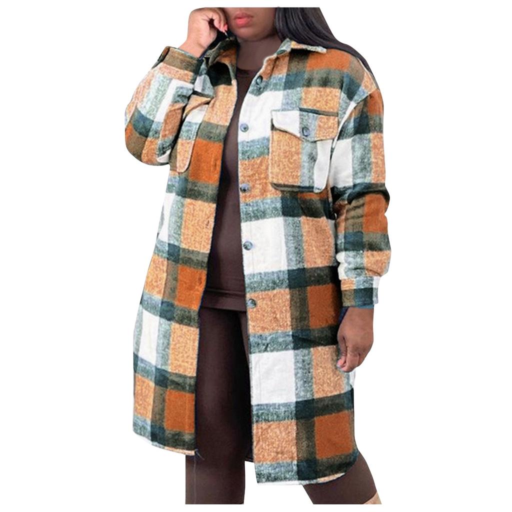 Женская мода клетчатая рубашка с лацканами клетчатое твидовое пальто с длинным рукавом