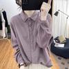 Women's Retro Cotton & Linen Lace-Stitched Long Sleeve Shirt: Spring/Summer Collection