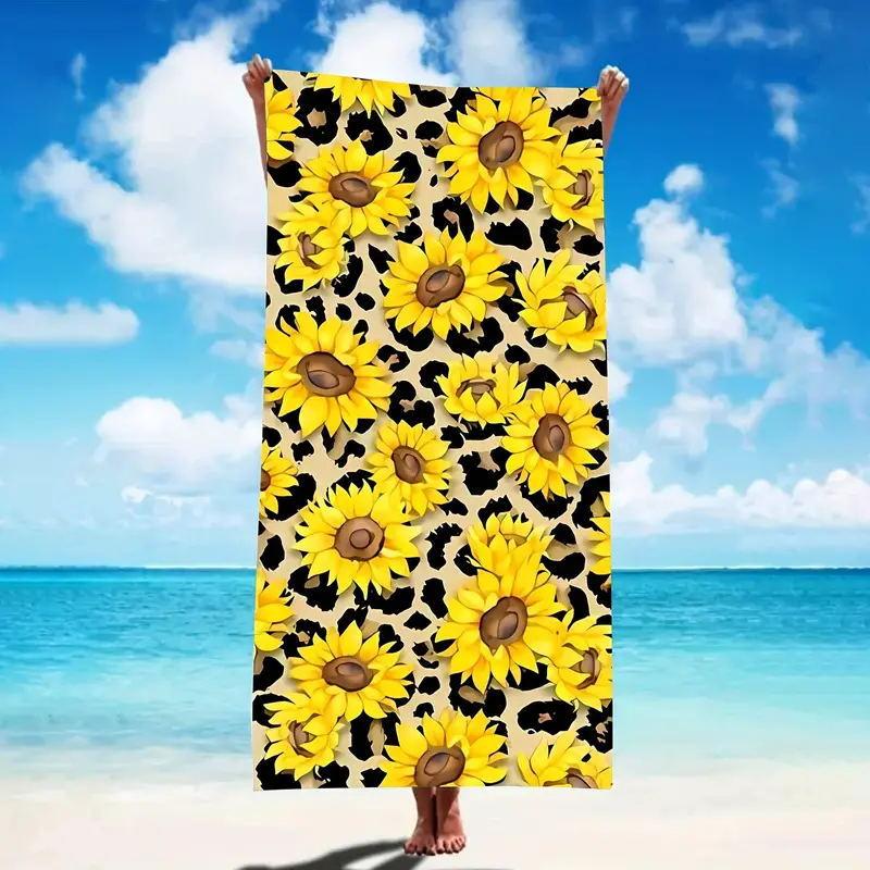 Ins Wind Microfiber Sunflower Beach Towel Quick Drying Bath Towel Double-Sided Velvet Beach Bath
