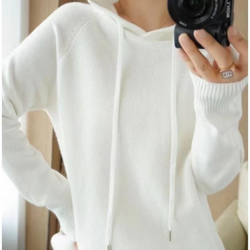 Spring New Fashion Versatile Casual Versatile Hooded Knitted Sweater Women's Loose and Thin Sweater Pullover Sweater