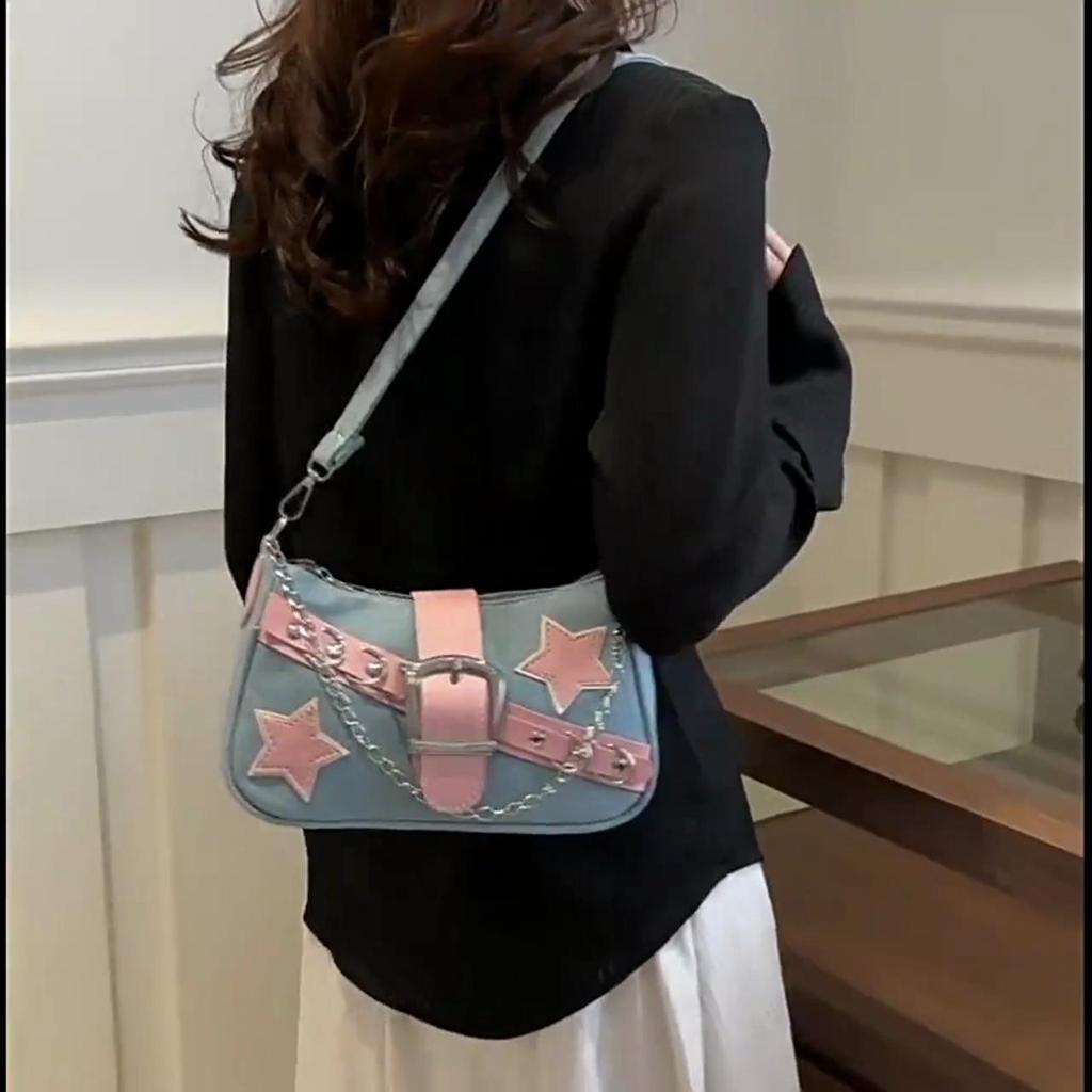 Модные женские сумки, джинсовые сумки со звездами, крутая сумка для девочек, женская маленькая сумка-хобо на плечо, сумка-тоут с цепочкой