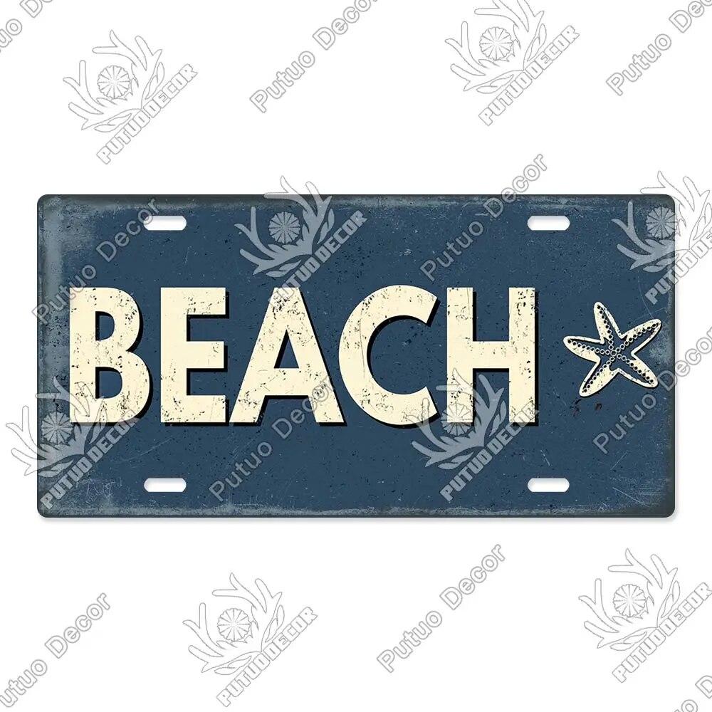 Putuo Decor Beach Retro Tin Sign Licenses Plate Plaque Metal Vintage Poster for Pub Bar Surf Club Man Cave Wall Art Decoration