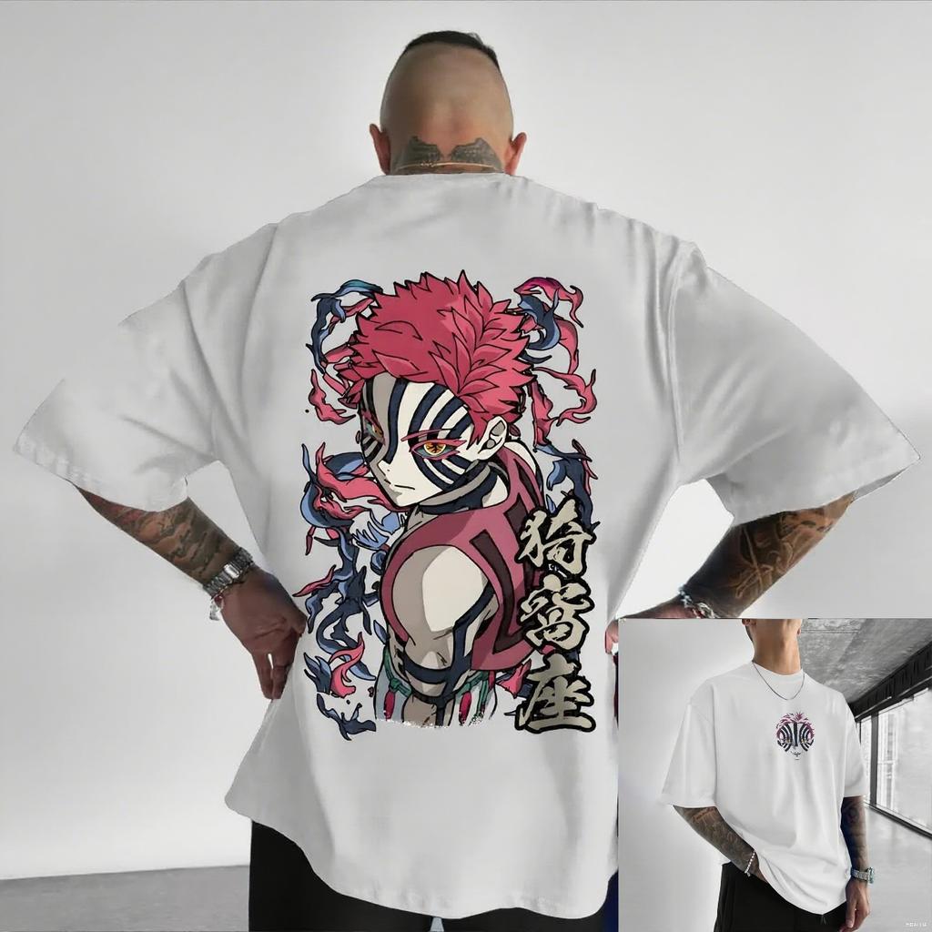 Demon Slayer Akaza Oversized Anime Tshirt Cotton Short Sleeve Mens Women Summer Streetwear Graphic Casual Y2k Top