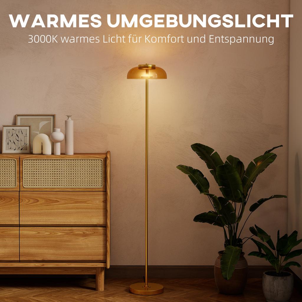 LED Floor Lamp Living Room, Floor Light with 3000K Warm Light, Foot Switch, 25 x 25 x 134 cm, Brass