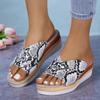 2024 Versatile Summer Round Toe Wedge Thick-soled Shoes Casual Fashion Sexy Comfortable Fish Mouth Women's Sandals Snake Print
