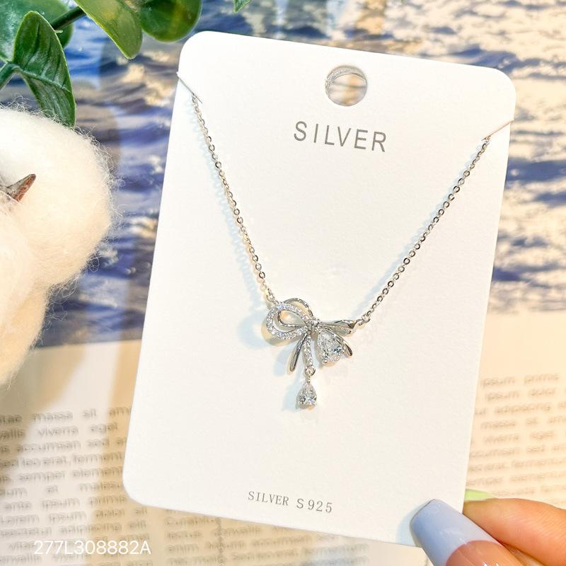 Ожерелье из стерлингового серебра S925, бантики для девочек, подвеска из вермикулита, цепочка на ключицу