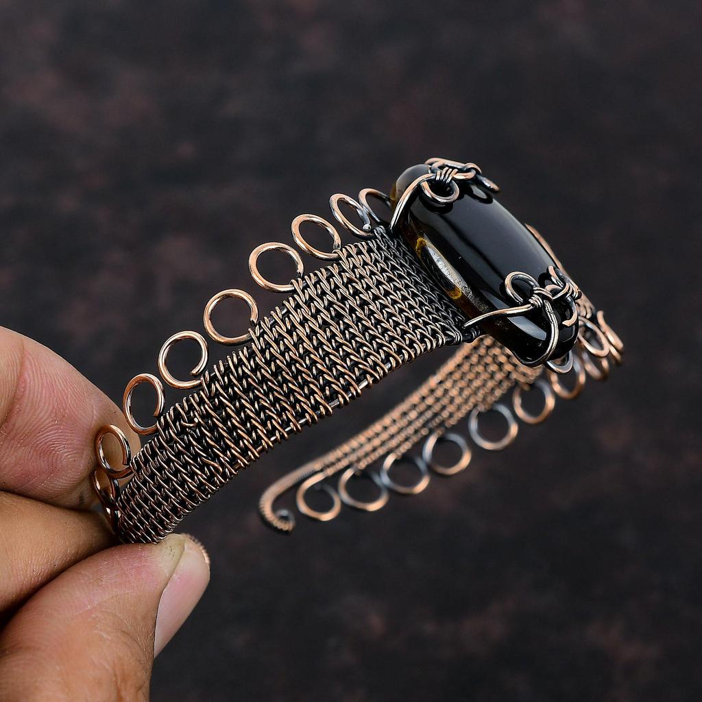 Браслет-манжета из неллита, обмотанный медной проволокой, с драгоценным камнем, регулируемый браслет-манжета, браслет-манжета ручной работы, украшение из медной проволоки с неллитом, подарок для жены