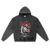 DTG Print Knitted Denim Zip-Up Hoodie Hustle More Brother Print Zipper Hoodies