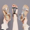 Summer Bohemian Rhinestone Sandals  New Elastic Band Beach Holiday Sandals For Women Open Toe Flat Comfortable Sandalias