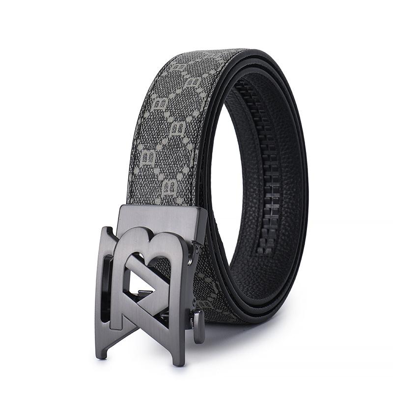 Four Seasons Available New Leather Men'S Belt Alloy Automatic Buckle Letter Belt Business Commuter Casual Pants Belt