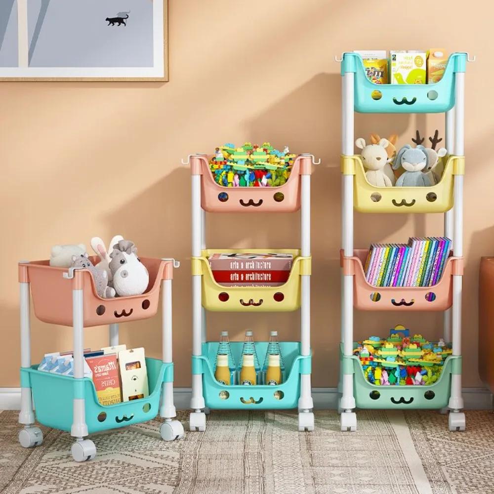 Toy Storage Trolley with Pulley Snack Storage Racks Detachable Simple Trolley Bookshelf Household Large Capacity Movable Trolley