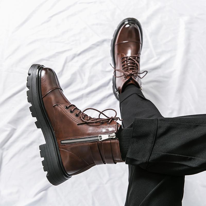 Модные высококачественные мужские ботинки на толстой подошве из натуральной кожи, мужские ботинки, модная обувь, мужские дизайнерские роскошные мотоциклетные ботинки TrendShoes