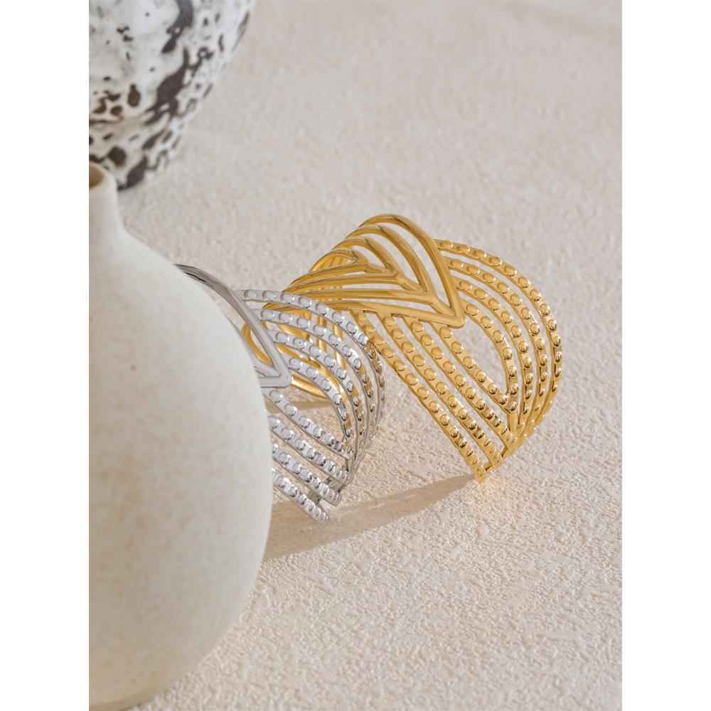 Eetit Творческий браслет из нержавеющей стали с полосатым геометрическим узором, полый, открытый, с покрытием PVD 18K, большой, на запястье, ювелирное украшение