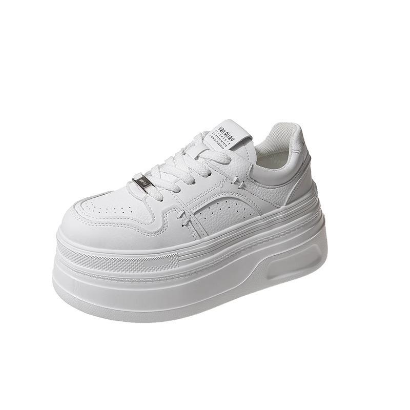 Женские туфли на толстой подошве, увеличивающие рост, весенние новые универсальные кожаные белые туфли на шнуровке, повседневные туфли, одинарные туфли