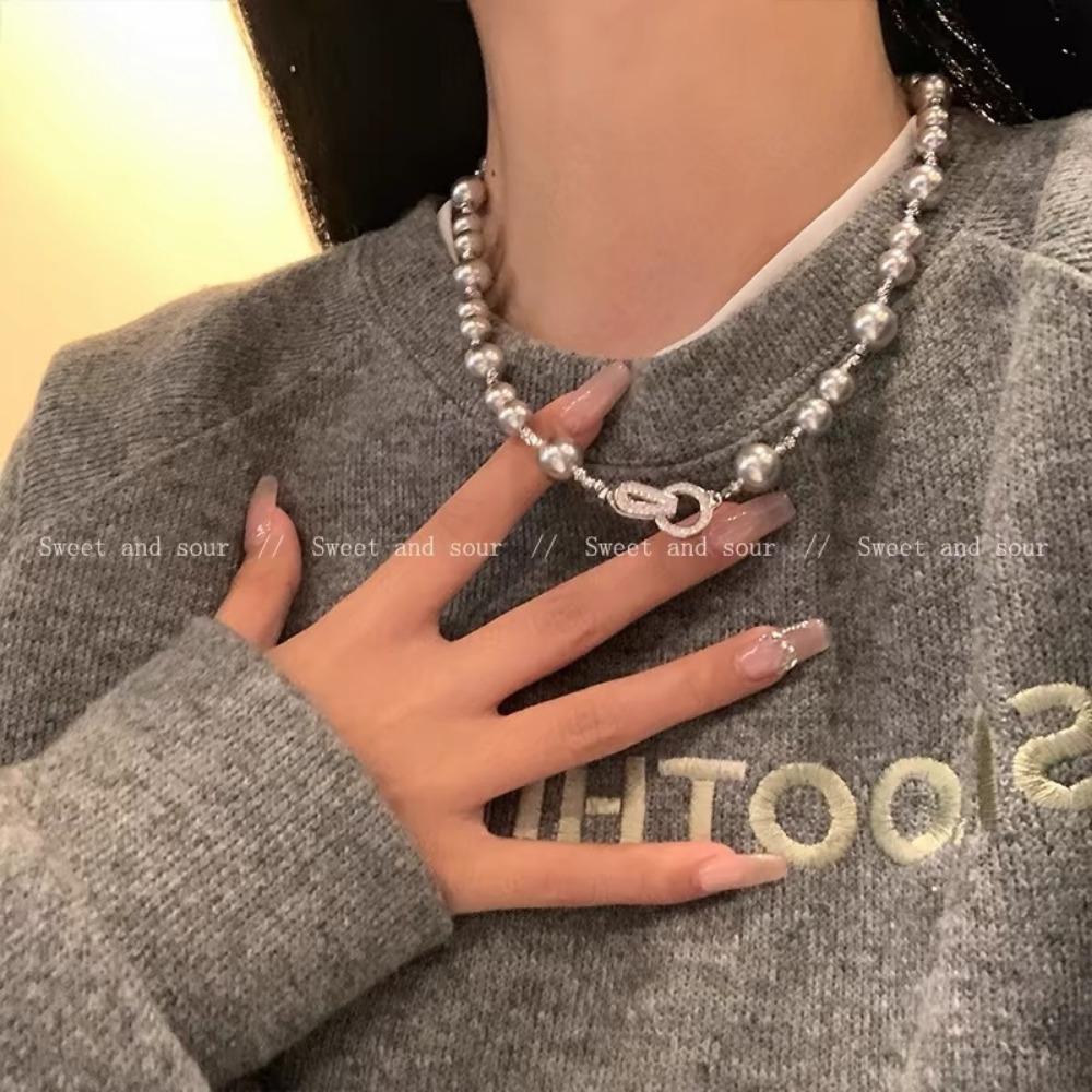 Французское ретро серое жемчужное ожерелье нишевый дизайн темпераментный милый крутой личность темперамент изысканное универсальное ожерелье