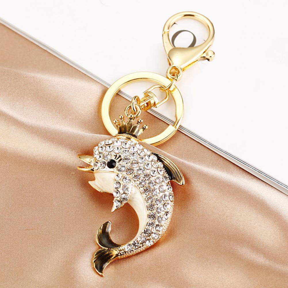 Keychain Sparkling Rhinestones Dolphin Charm Wearing Crown Key Chain Decorative Wallet Backpack Car Key Holder Bag Charm 91