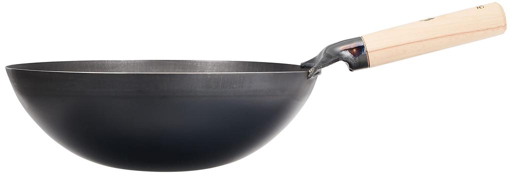 Endo Shoji Commercial Pressed Peking Iron Wooden Made in Japan Wok, 36cm, Body, Handle, (APK12036)