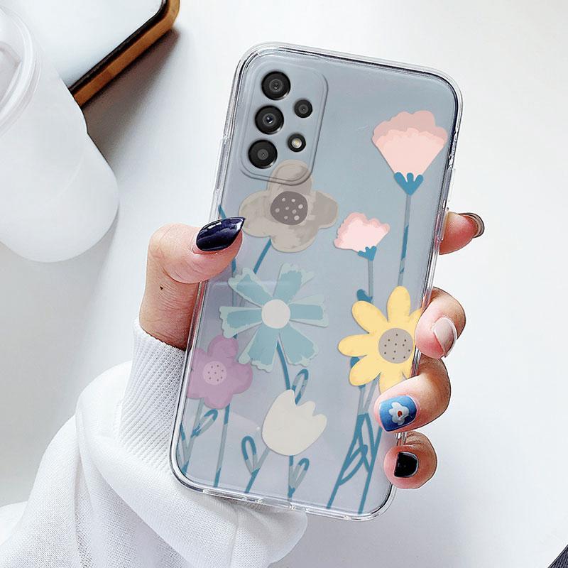 Чехол для телефона Samsung A53 5G A33 Цветочный силиконовый чехол для Samsung Galaxy A73 Fundas Coque Прозрачный мягкий Capas Цветочный ТПУ