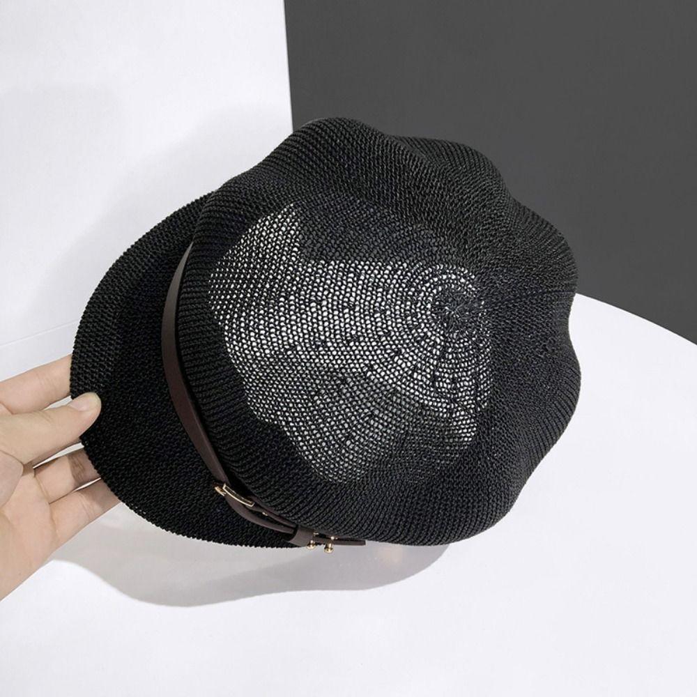 Knitted Women's Beret Breathable Octagonal Hat Summer Painter Hat Beach