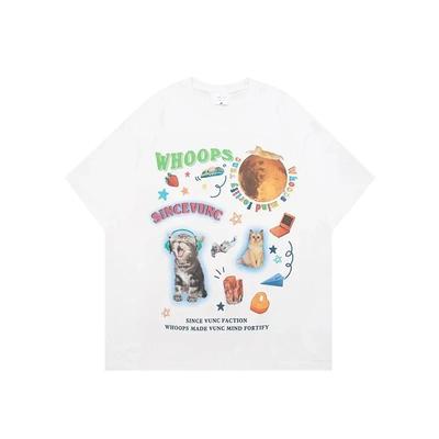 Корейские модные футболки Летняя кавайная футболка Японский мультяшный милый кот Футболка с коротким рукавом Графическая блузка Уличная одежда